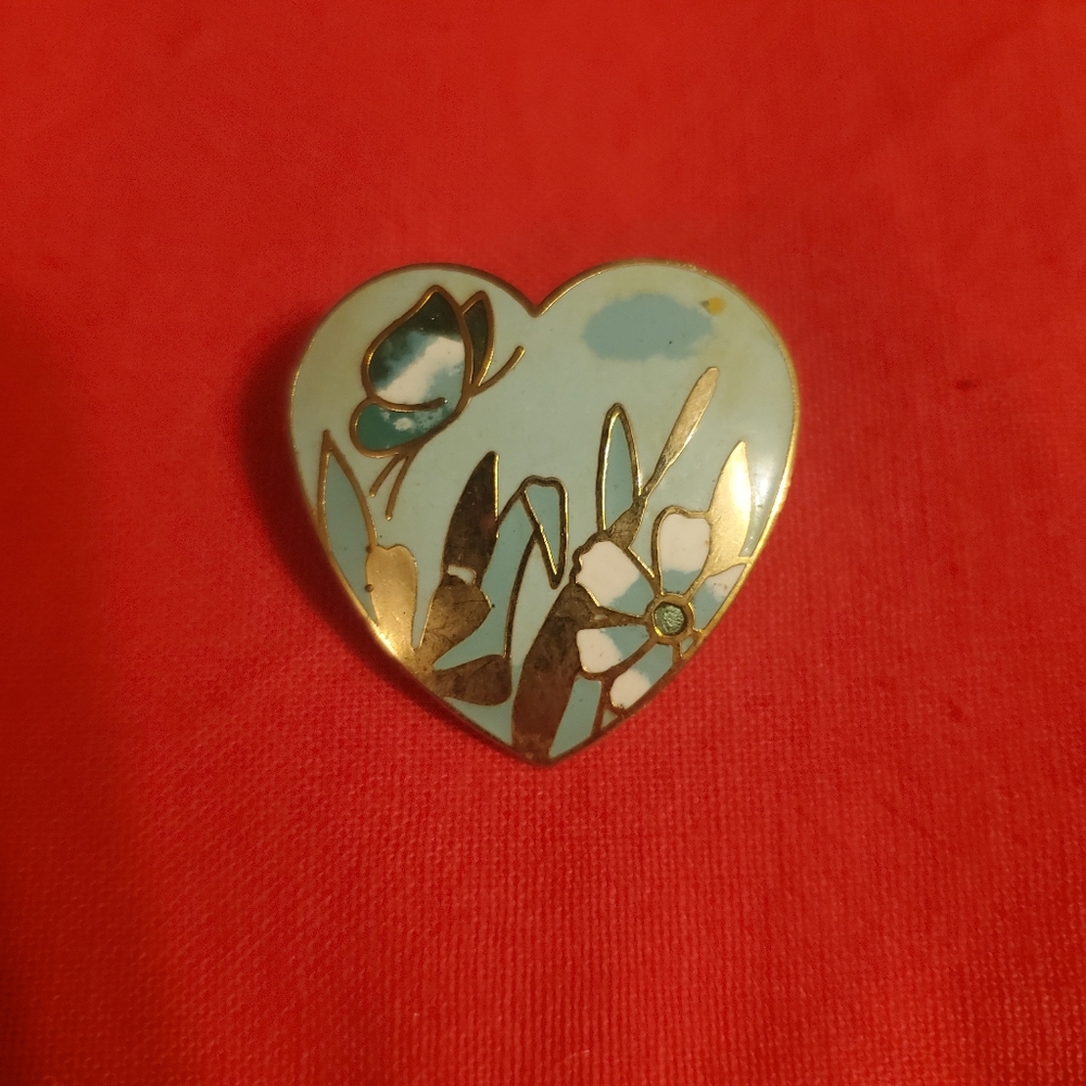 Cute Blue Heart Brooch with Butterfly